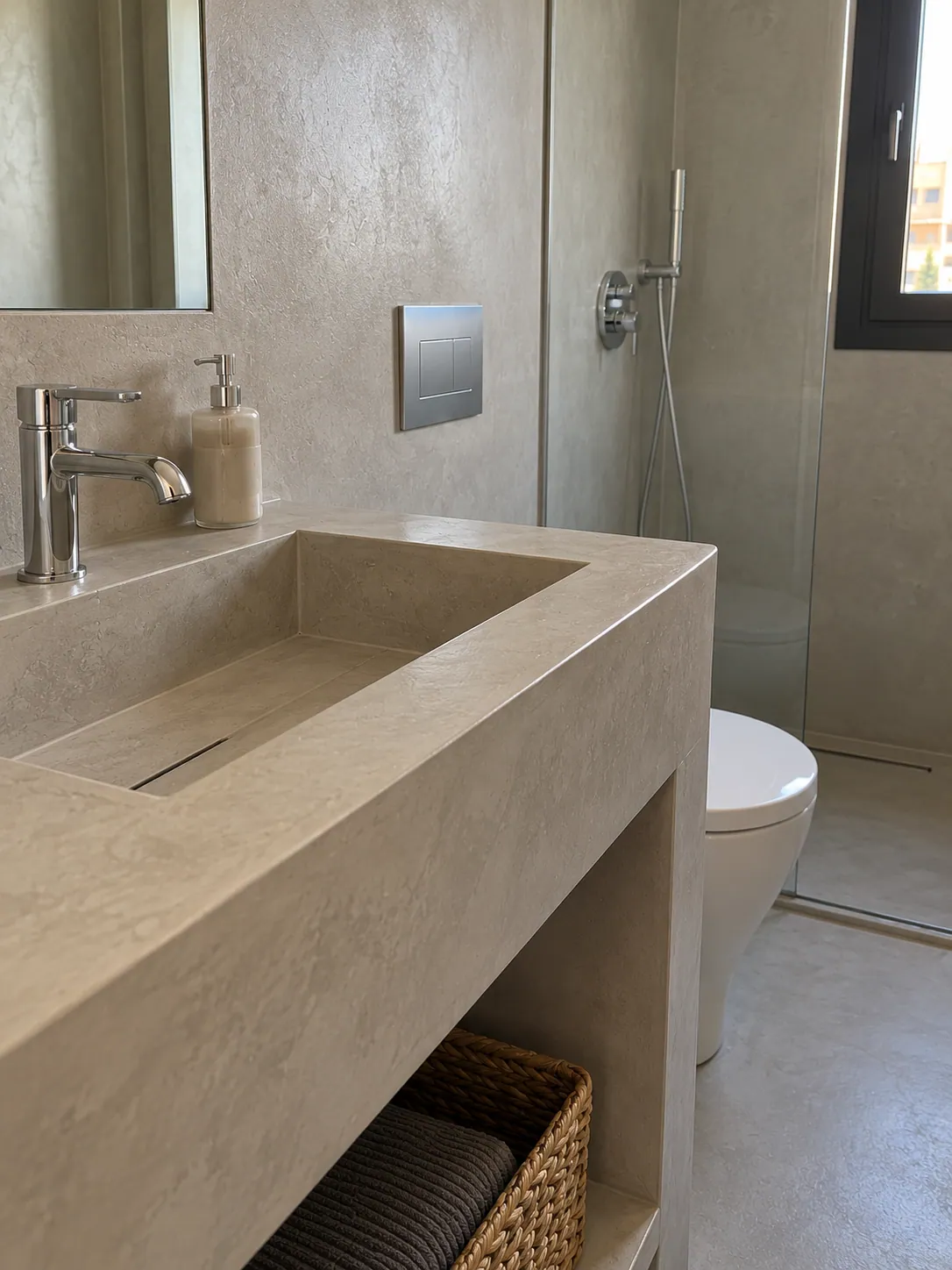 Detalle ilustrativo: Microcemento en un baño